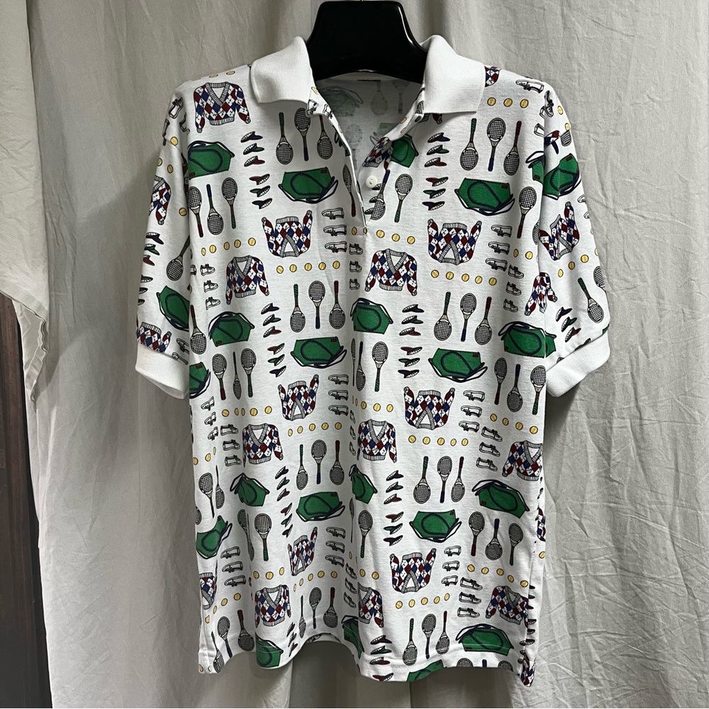 Unisex Unbranded Tennis Themed White Polo Shirt Chest: 41 Length: 26